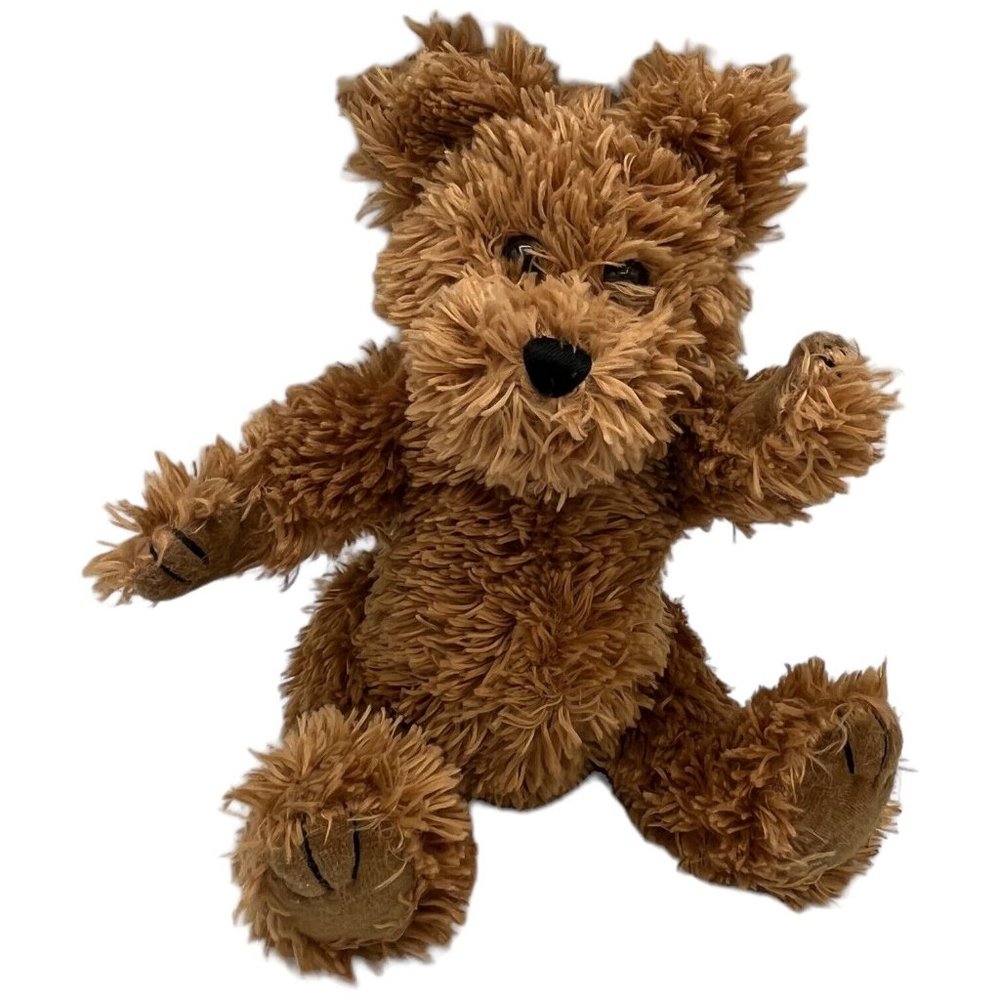 Small Fluffy Tan Brown Jointed Teddy Bear 7 in Plush Stuffed Animal Retro
